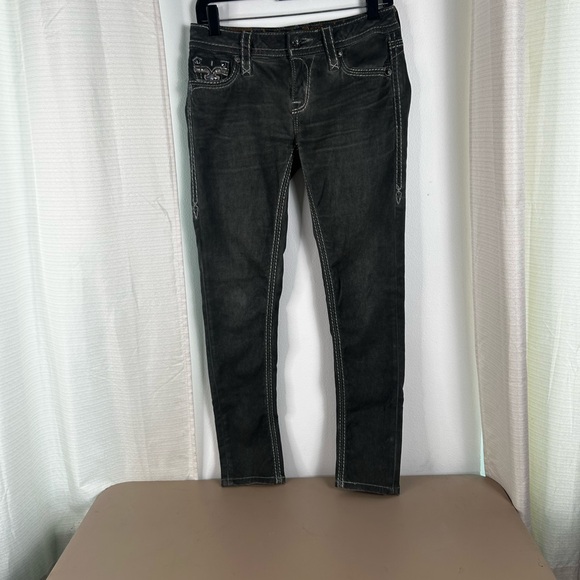 Rock Revival Delisa Skinny Low Rise Dark Gray Jeans Sequins Womens 27 Y2K - Picture 5 of 15